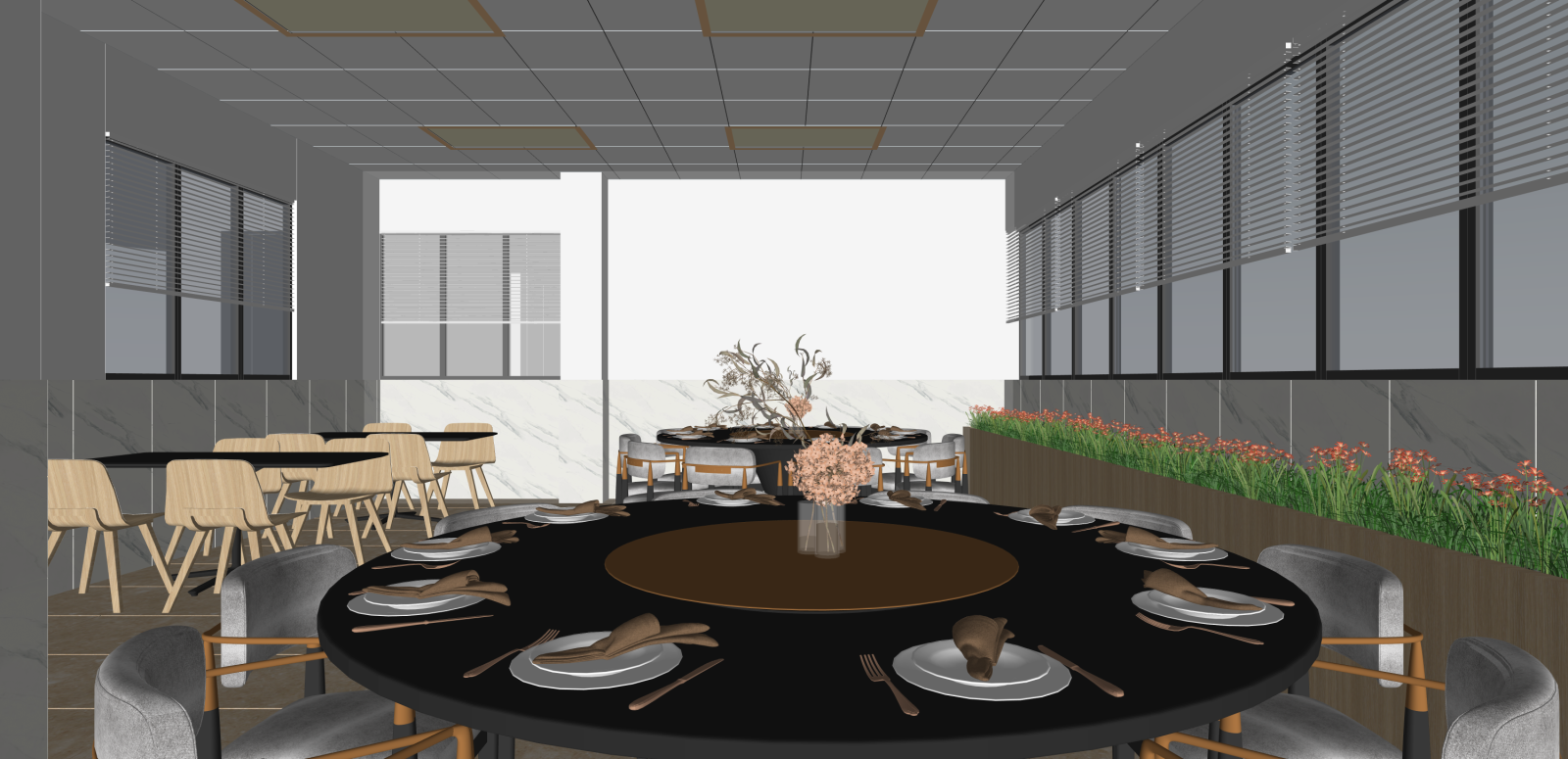 现代食堂SU模型下载【ID:1215943877】