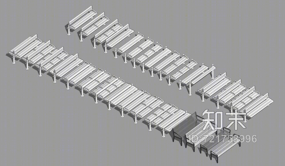现代金属景观座椅SU模型下载【ID:721753996】