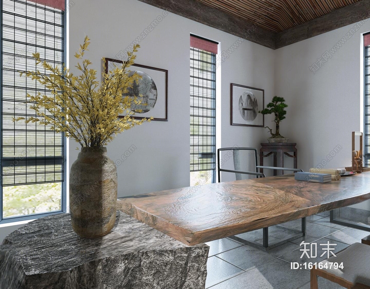 中式书桌条案3D模型下载【ID:16164794】