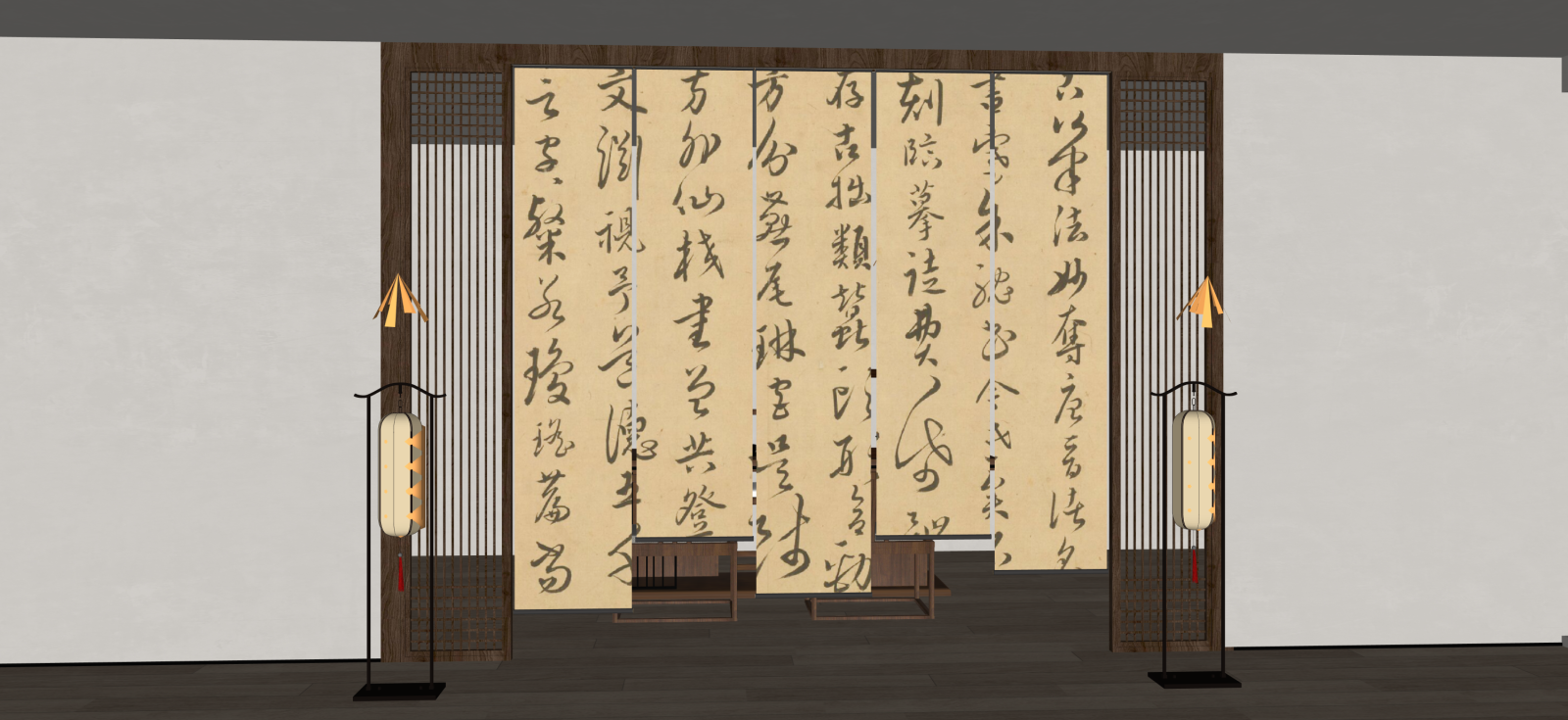 新中式艺术展厅SU模型下载【ID:1222285121】