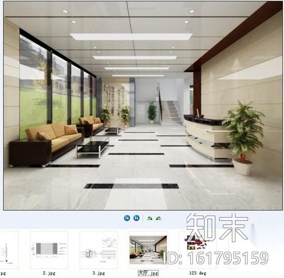 某现代办公楼大厅装修图（含效果）cad施工图下载【ID:161795159】