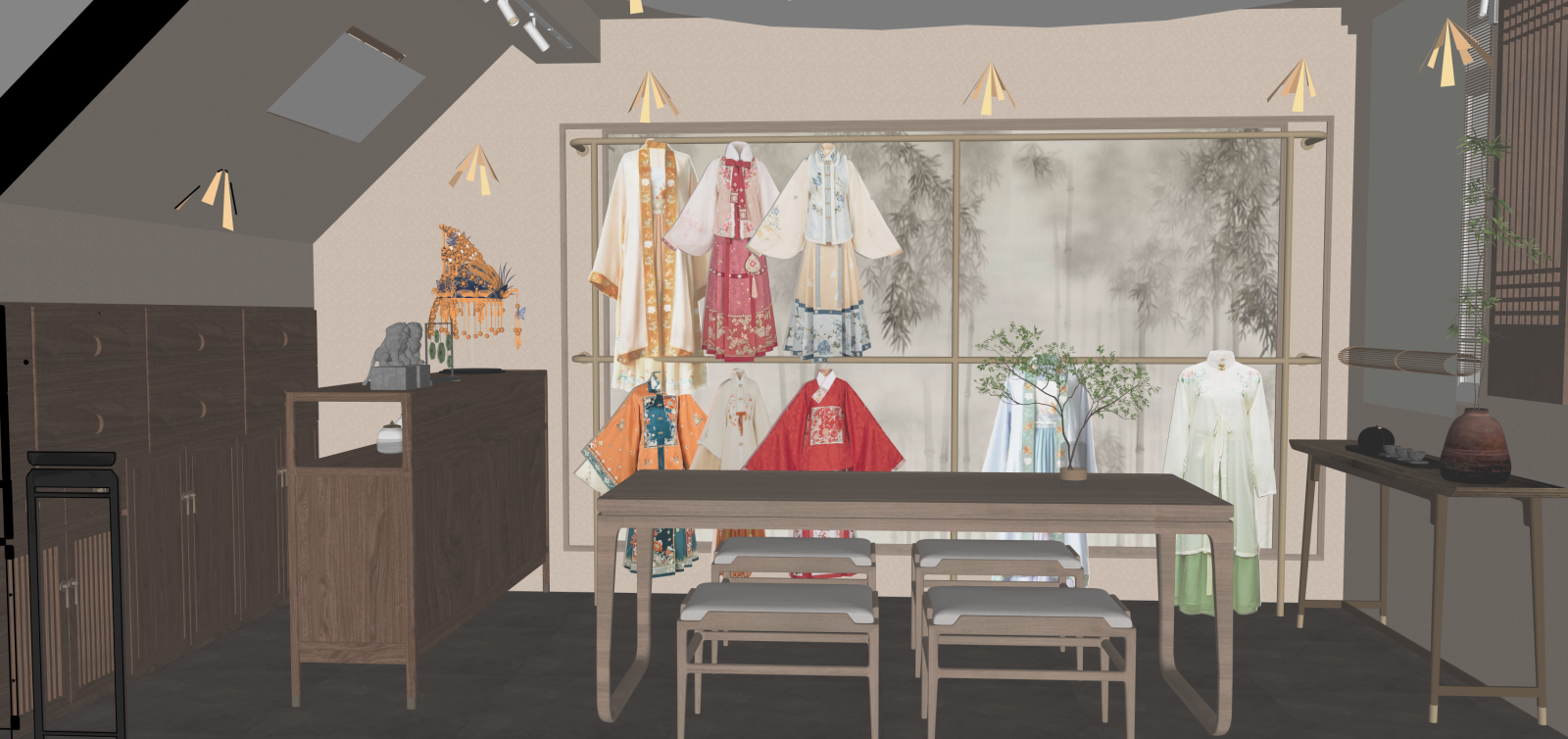 新中式服装店SU模型下载【ID:1216022416】