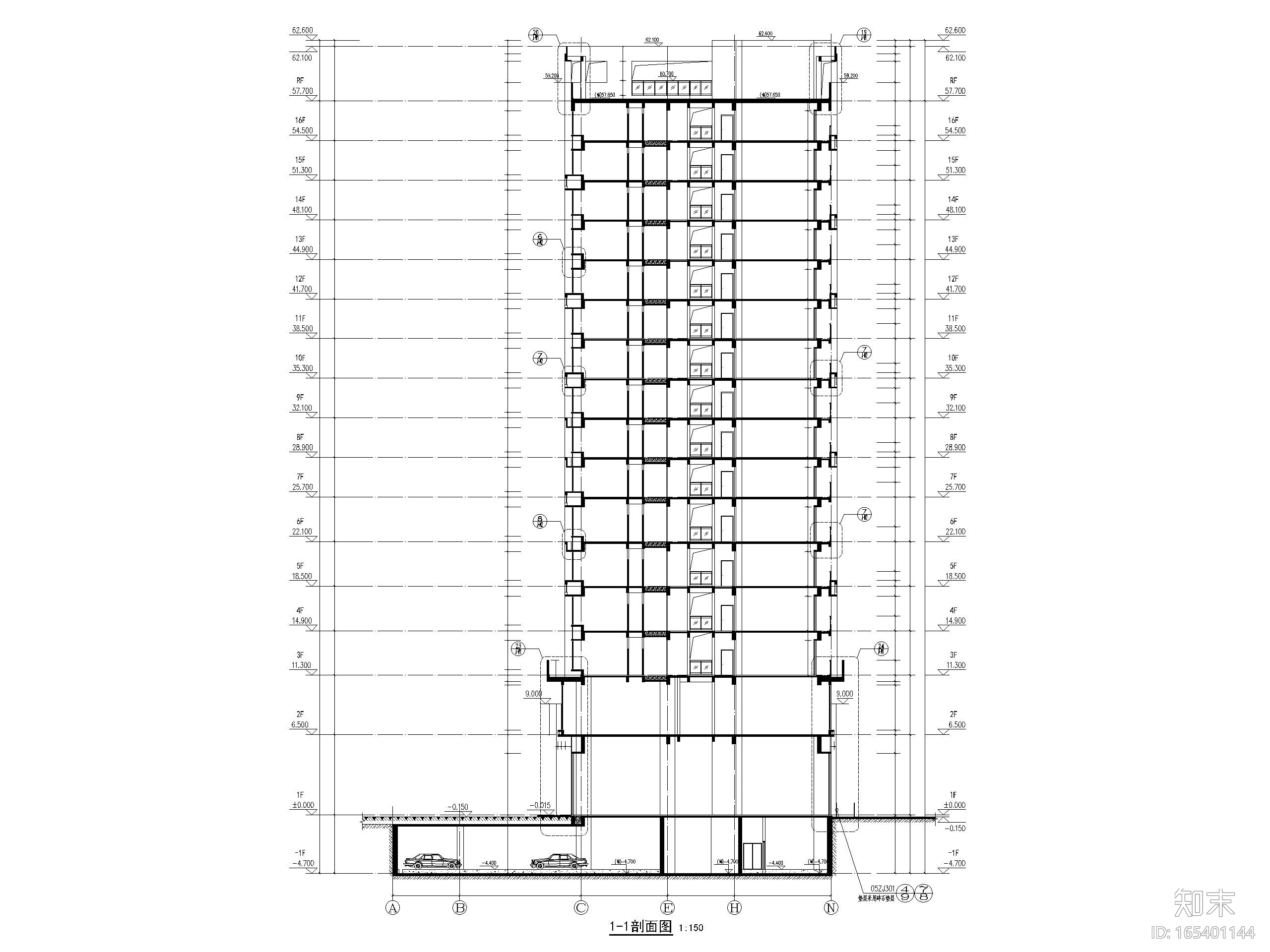 [广东]高层商业大厦建筑施工图cad施工图下载【ID:165401144】