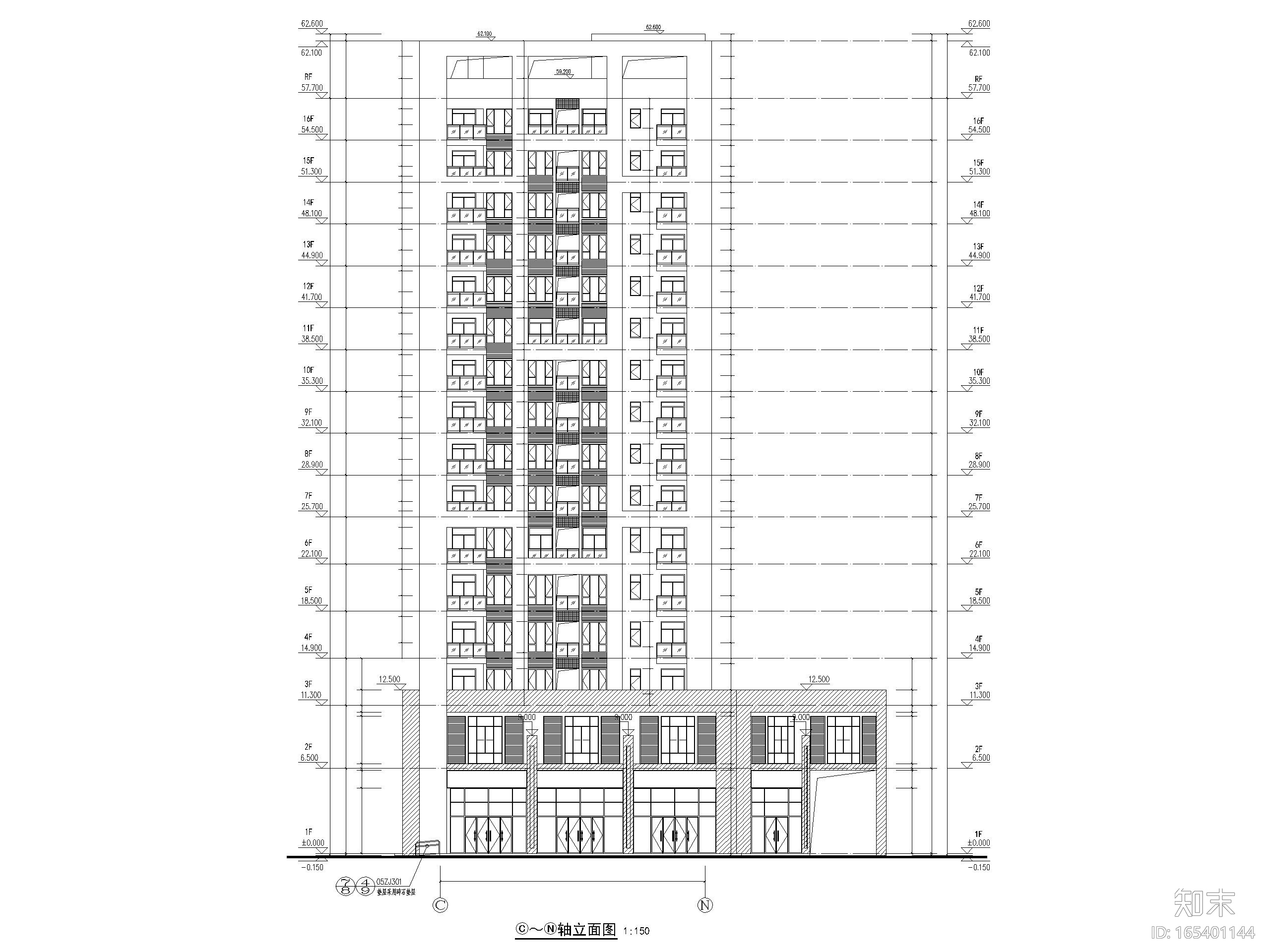 [广东]高层商业大厦建筑施工图cad施工图下载【ID:165401144】