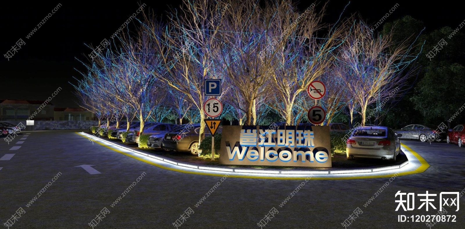 现代公园户外停车场夜景3D模型下载【ID:120270872】