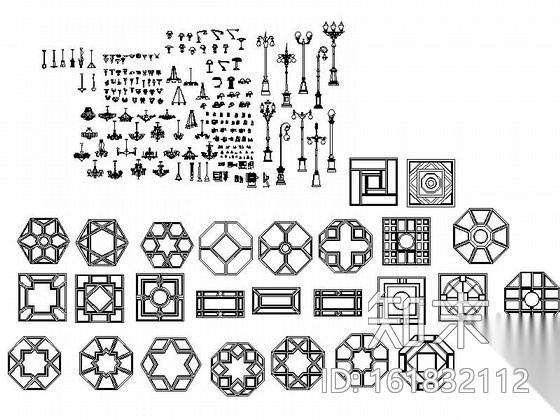 灯与木造型拼花CAD图块下载施工图下载【ID:161832112】