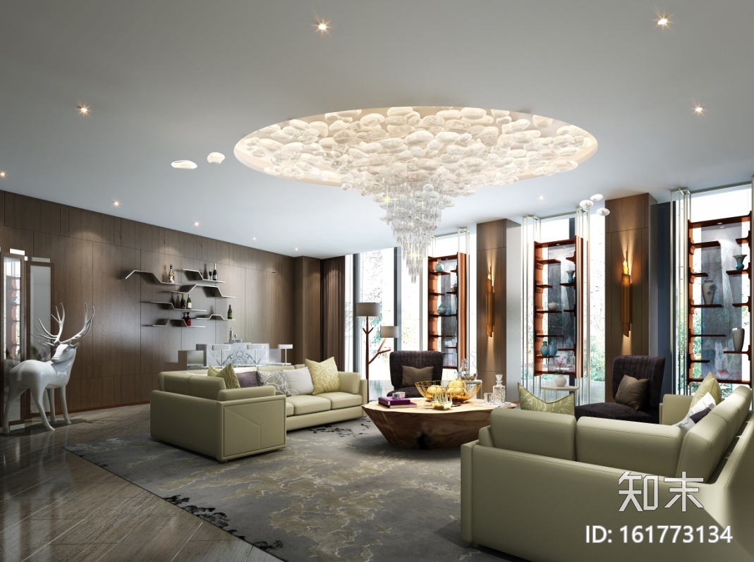 [上海]某豪华酒店样板房施工图+效果图+物料表cad施工图下载【ID:161773134】