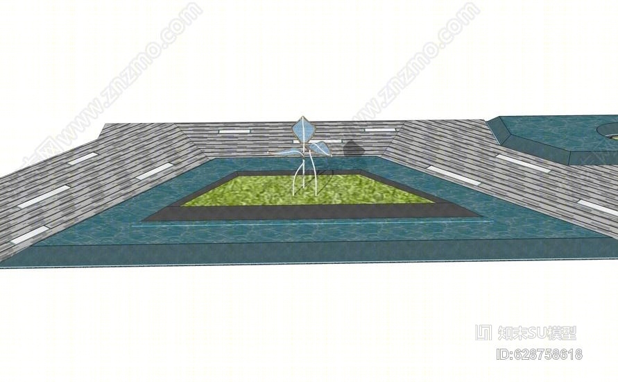 台阶铺装水景SU模型下载【ID:628758618】
