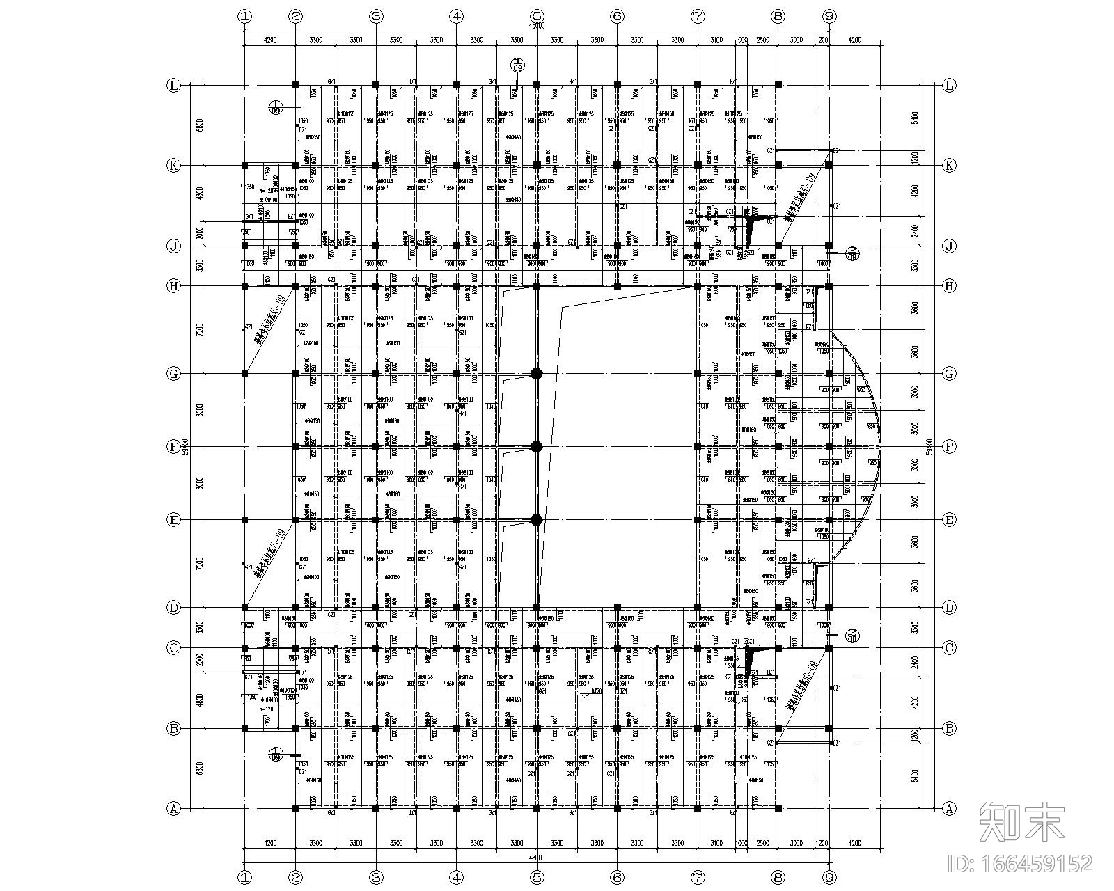 大学图书馆混凝土结构cad施工图下载【ID:166459152】