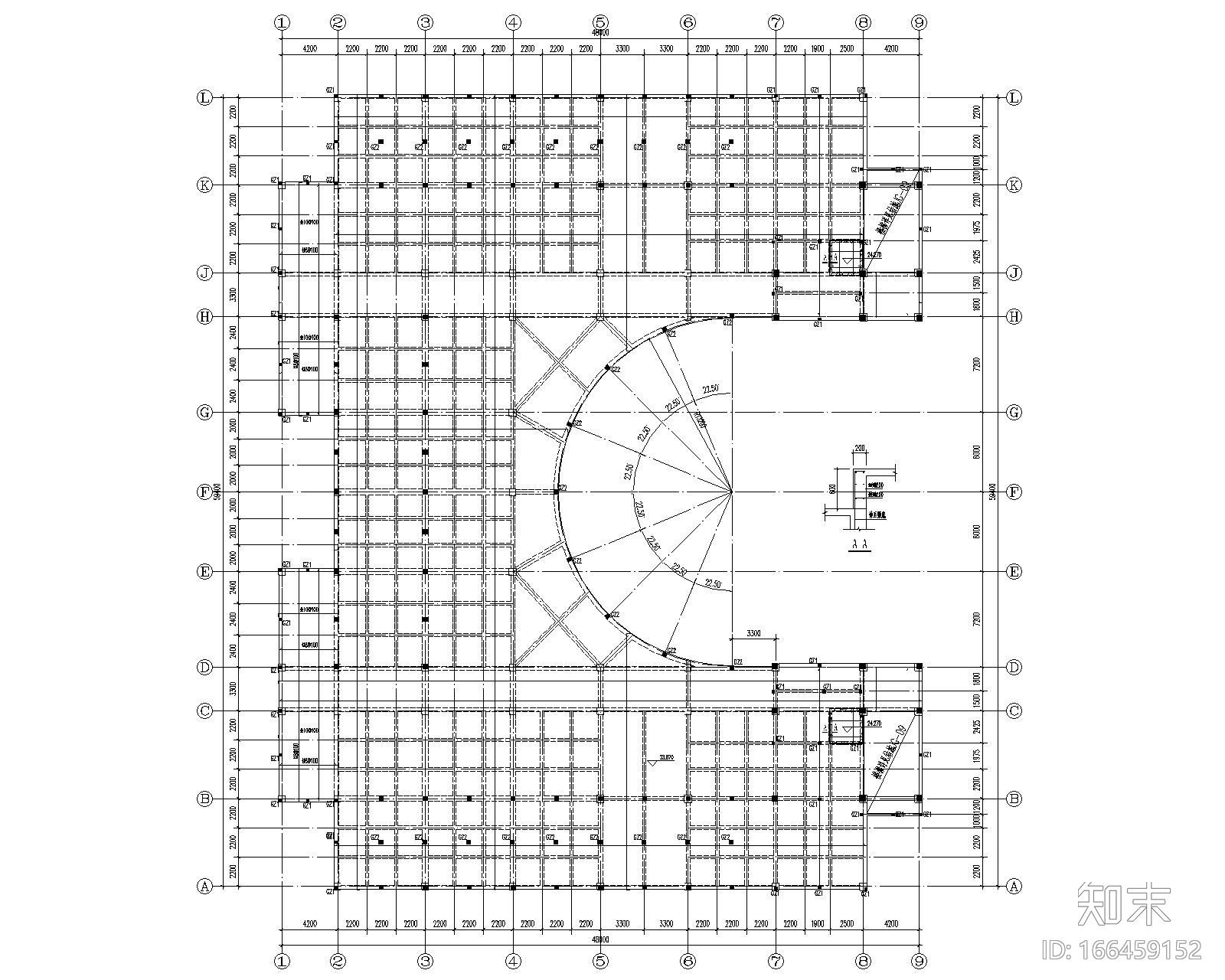 大学图书馆混凝土结构cad施工图下载【ID:166459152】