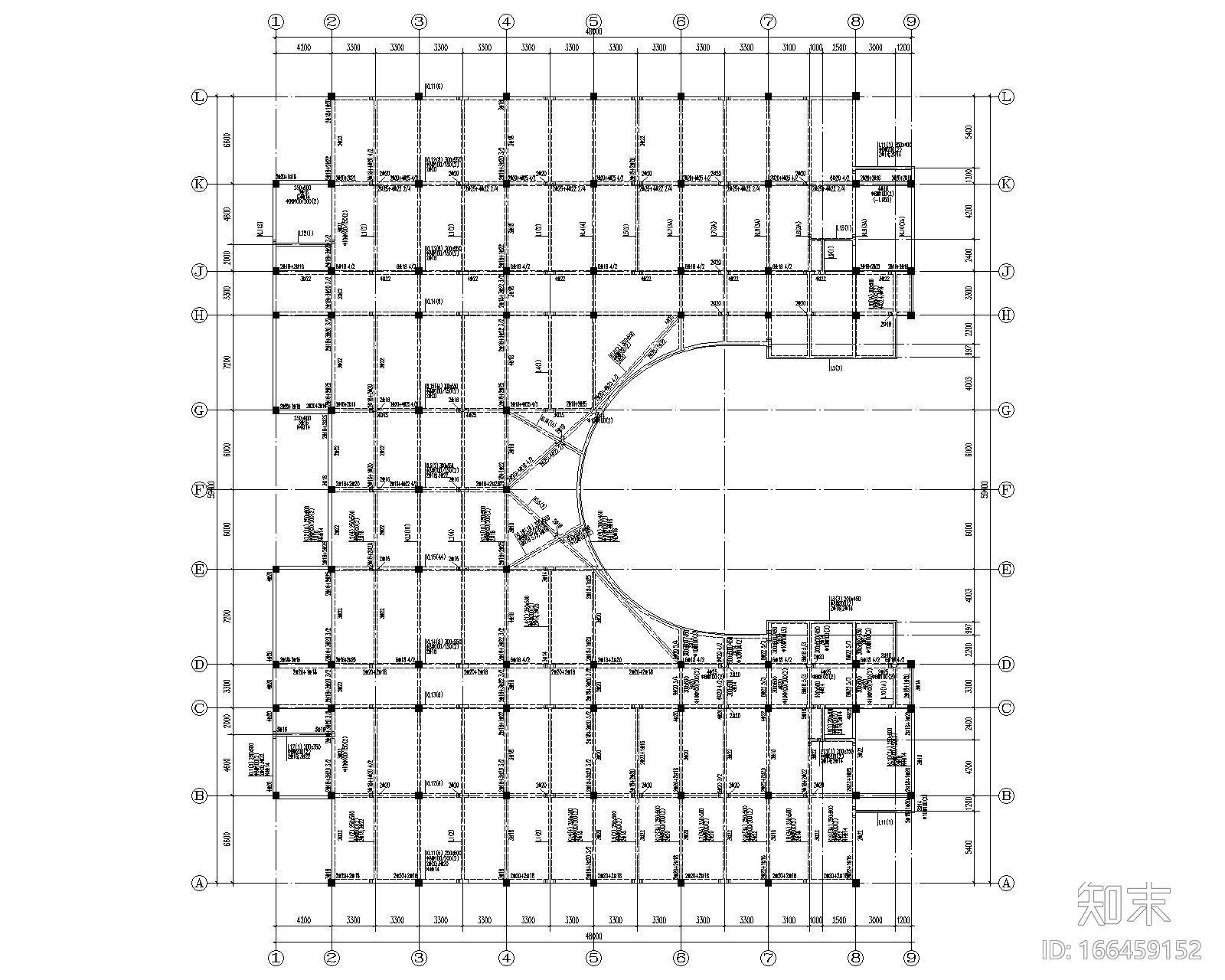 大学图书馆混凝土结构cad施工图下载【ID:166459152】