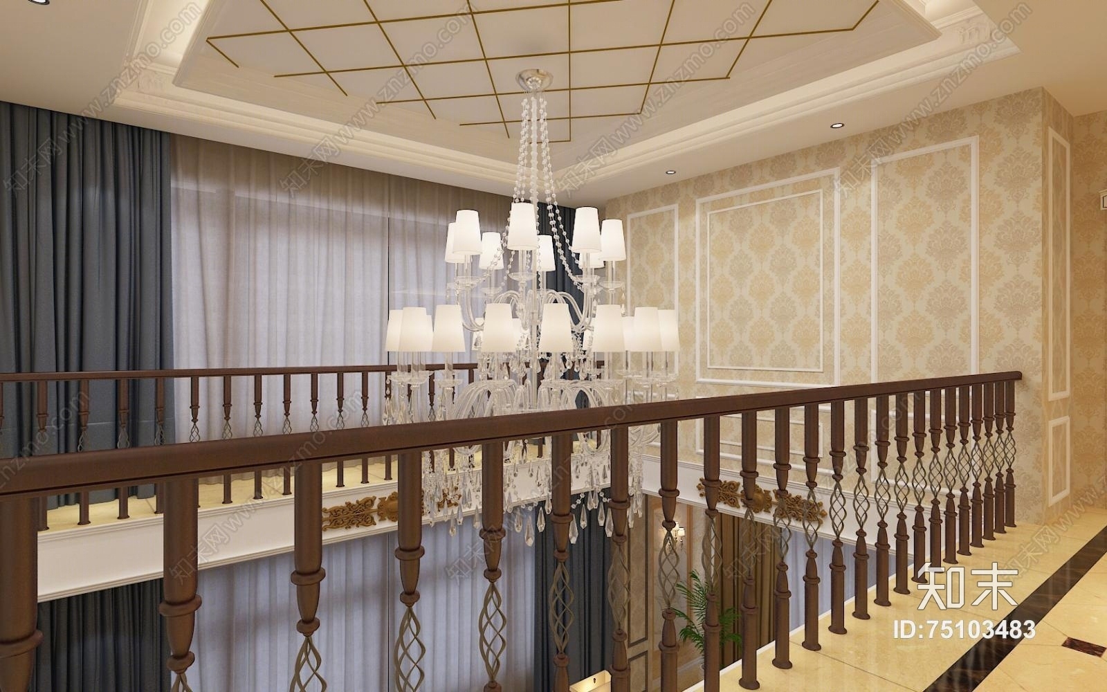 中欧混搭客厅餐厅3D模型下载【ID:75103483】