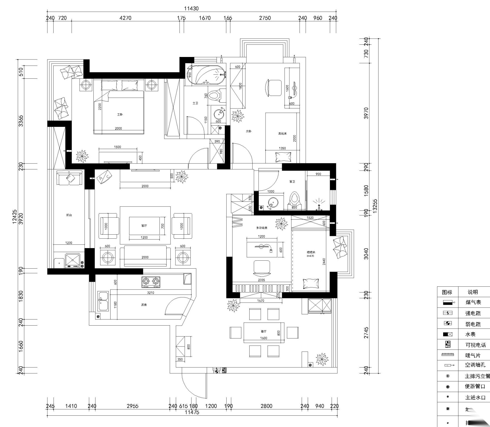 武汉126㎡现代简约风格三居室住宅施工图施工图下载【ID:160118170】