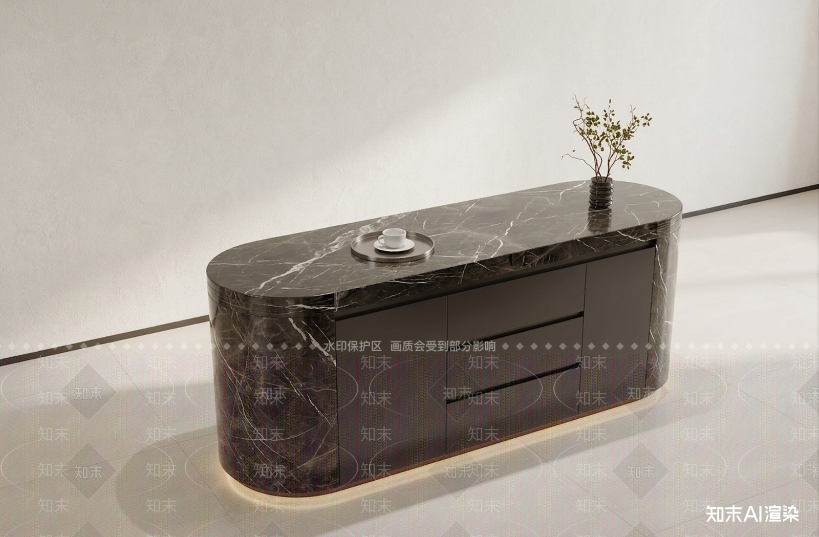 深色大理石岛台餐边柜3D模型下载【ID:1227475658】