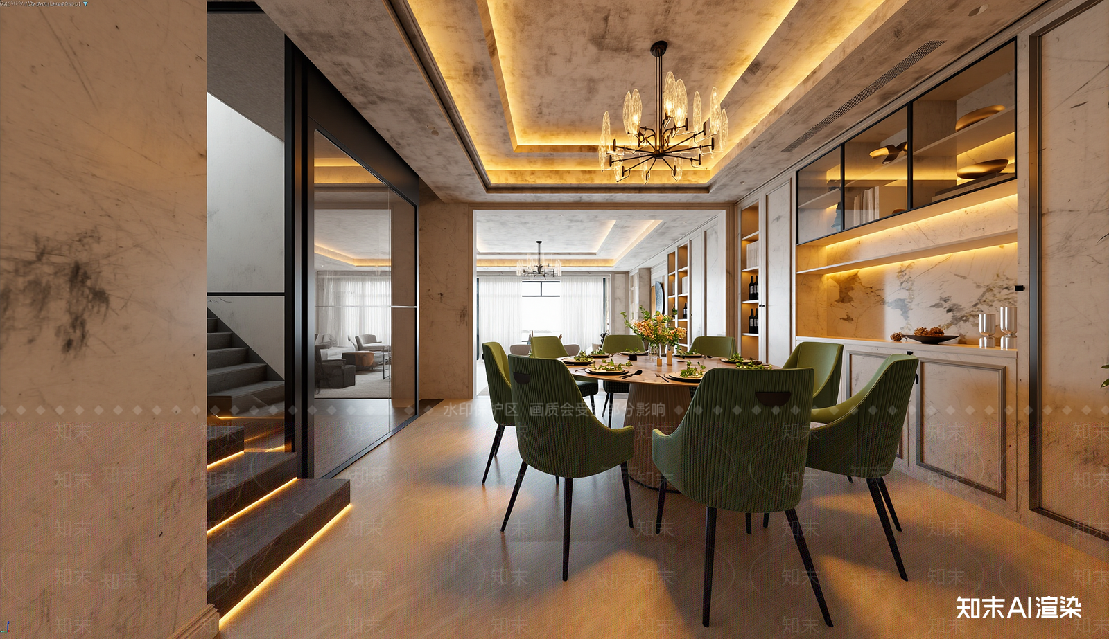 简欧酒店餐厅3D模型渲染效果图