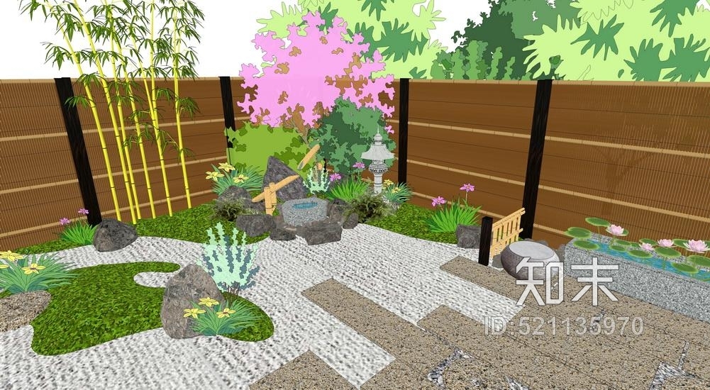 日式庭院景观SU模型下载【ID:521135970】
