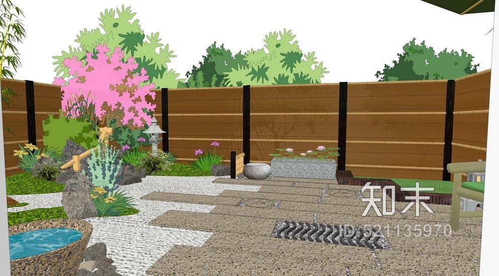 日式庭院景观SU模型下载【ID:521135970】