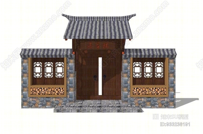 中式院门SU模型下载【ID:933238191】