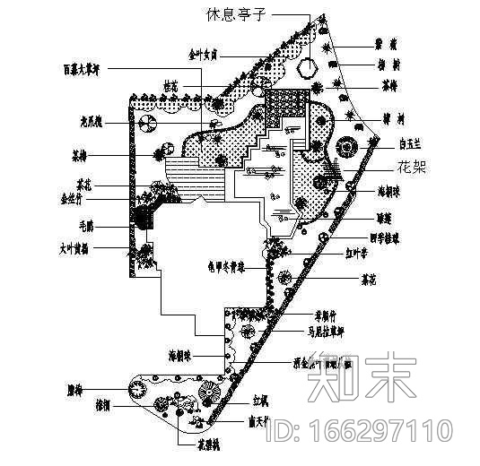 某私家别墅庭院绿化设计cad施工图下载【ID:166297110】