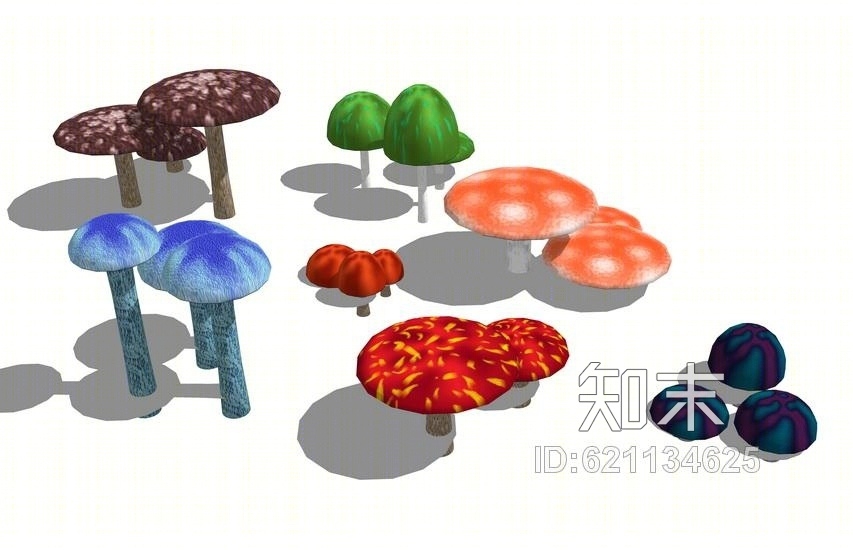 蘑菇组合雕塑SU模型下载【ID:621134625】