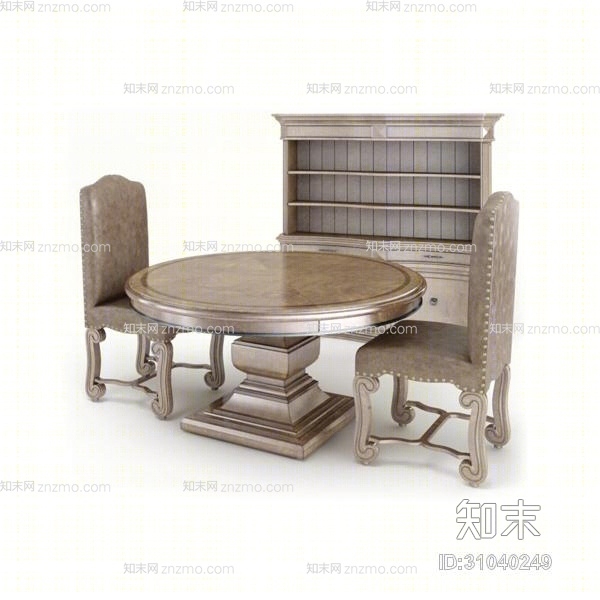 欧式简约棕色木艺餐桌椅组合3D模型下载【ID:31040249】