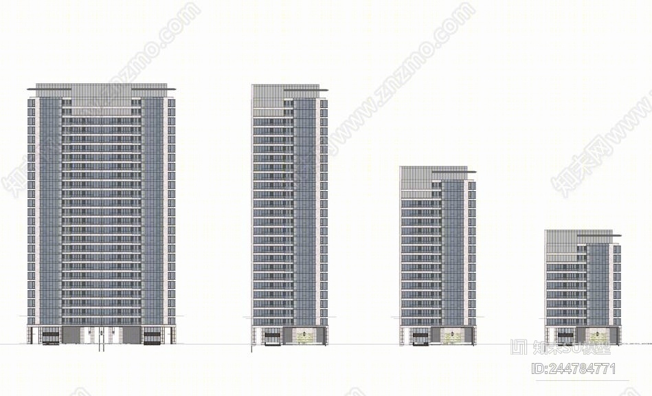 现代高层住宅+洋房+商业+售楼处SU模型下载【ID:244784771】