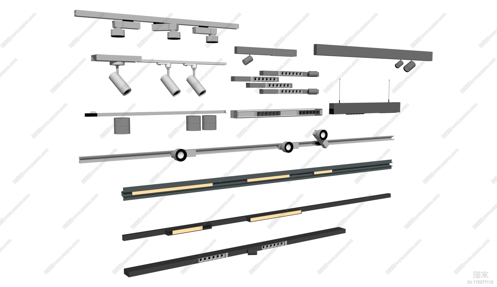 现代轨道射灯筒灯SU模型下载【ID:172577112】