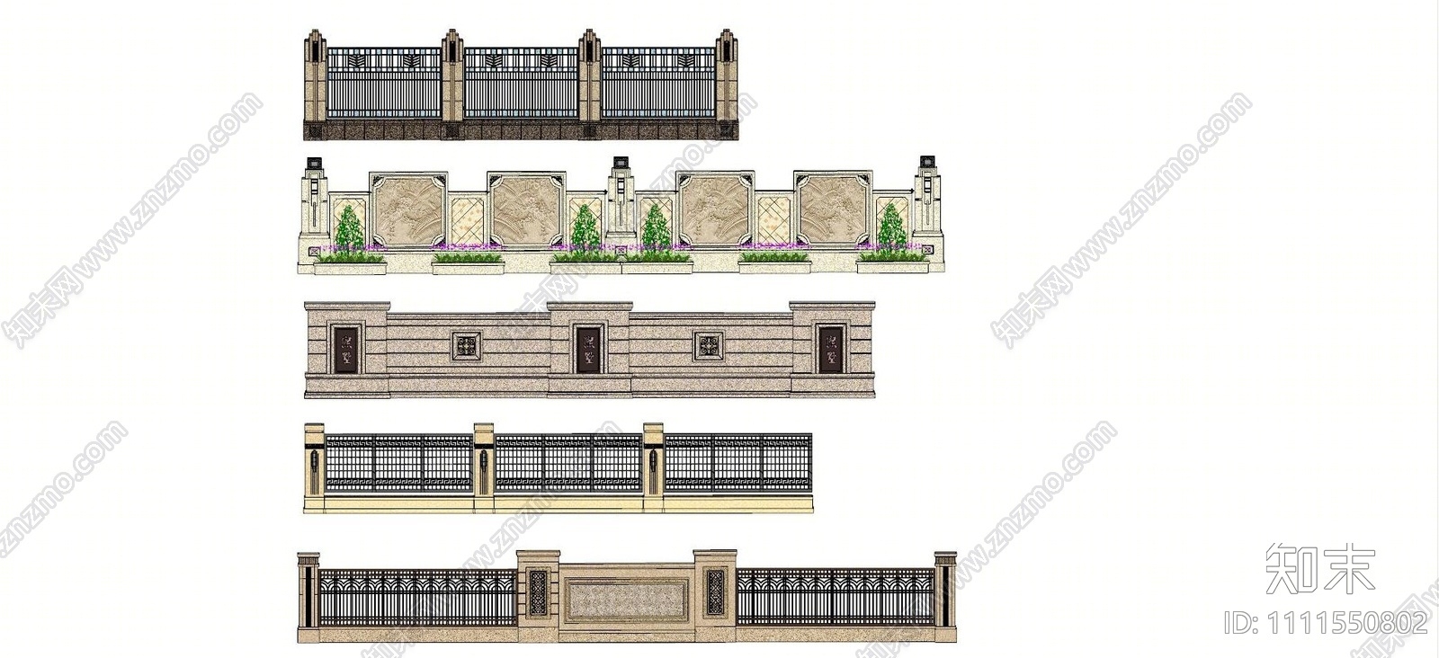 欧式围墙SU模型下载【ID:1111550802】