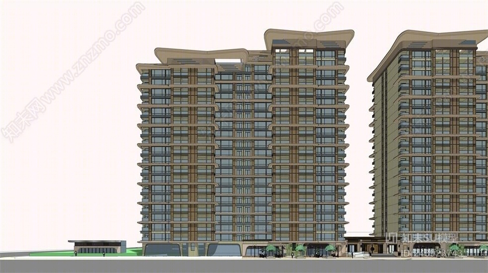 现代中式高层住宅SU模型下载【ID:243923743】
