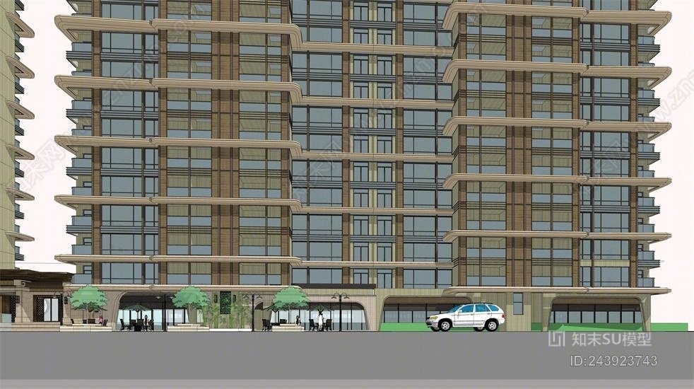 现代中式高层住宅SU模型下载【ID:243923743】