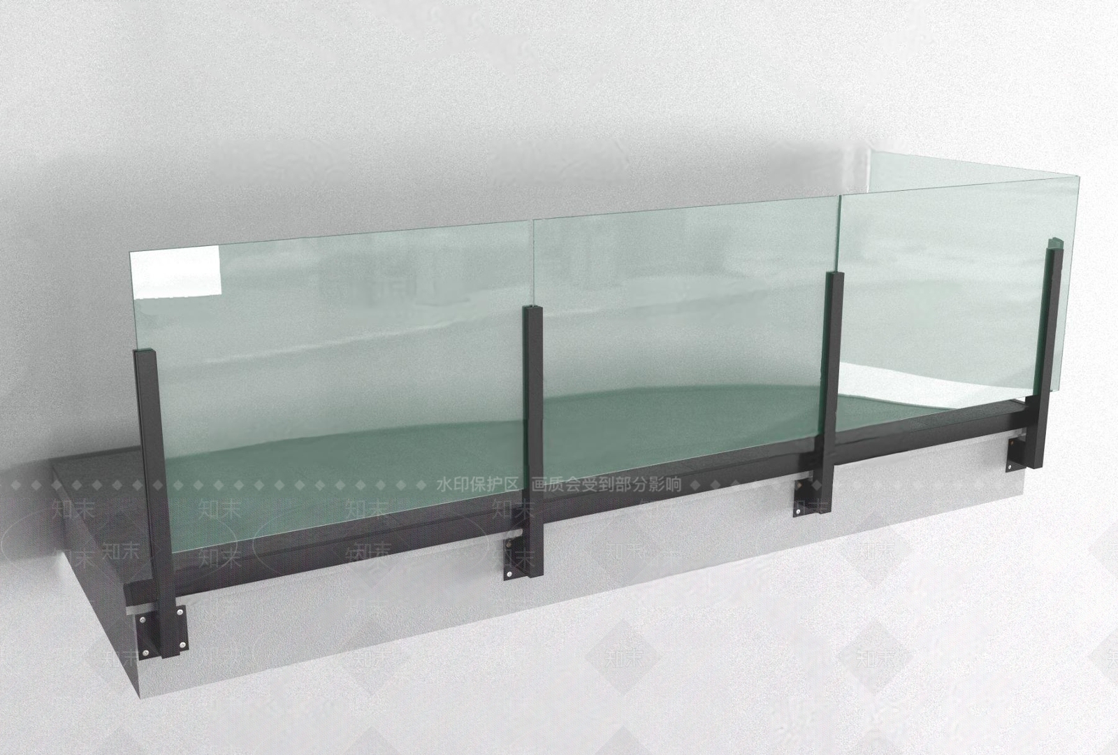 现代玻璃阳台护栏3D模型下载【ID:1108666431】