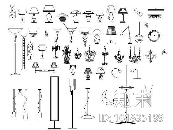 家居常用灯具立面图块cad施工图下载【ID:161835189】
