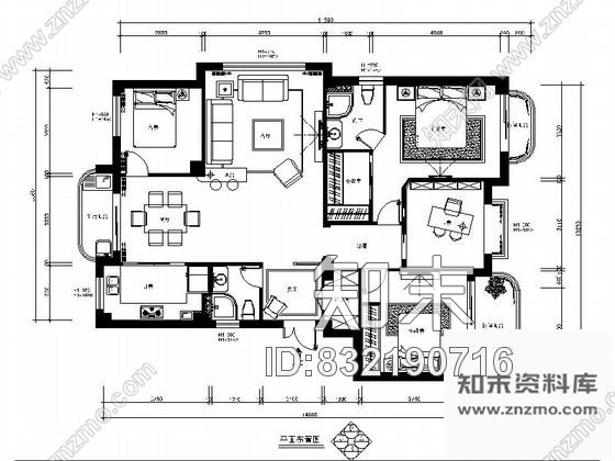 图块/节点温州某简约四居室平面图cad施工图下载【ID:832190716】