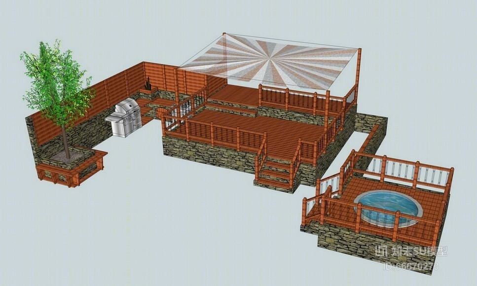 室外休闲平台SU模型下载【ID:66670273】