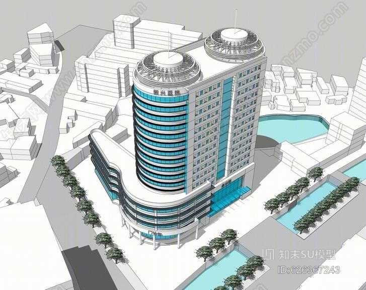 医院建筑设计SU模型下载【ID:626367243】