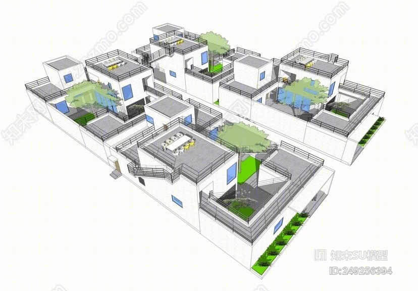 现代别墅合院SU模型下载【ID:249256394】