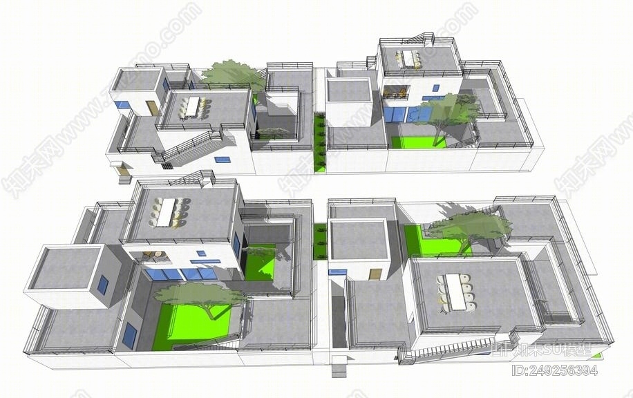 现代别墅合院SU模型下载【ID:249256394】