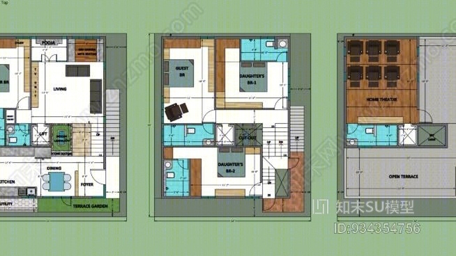 房屋平面图SU模型下载【ID:934354756】