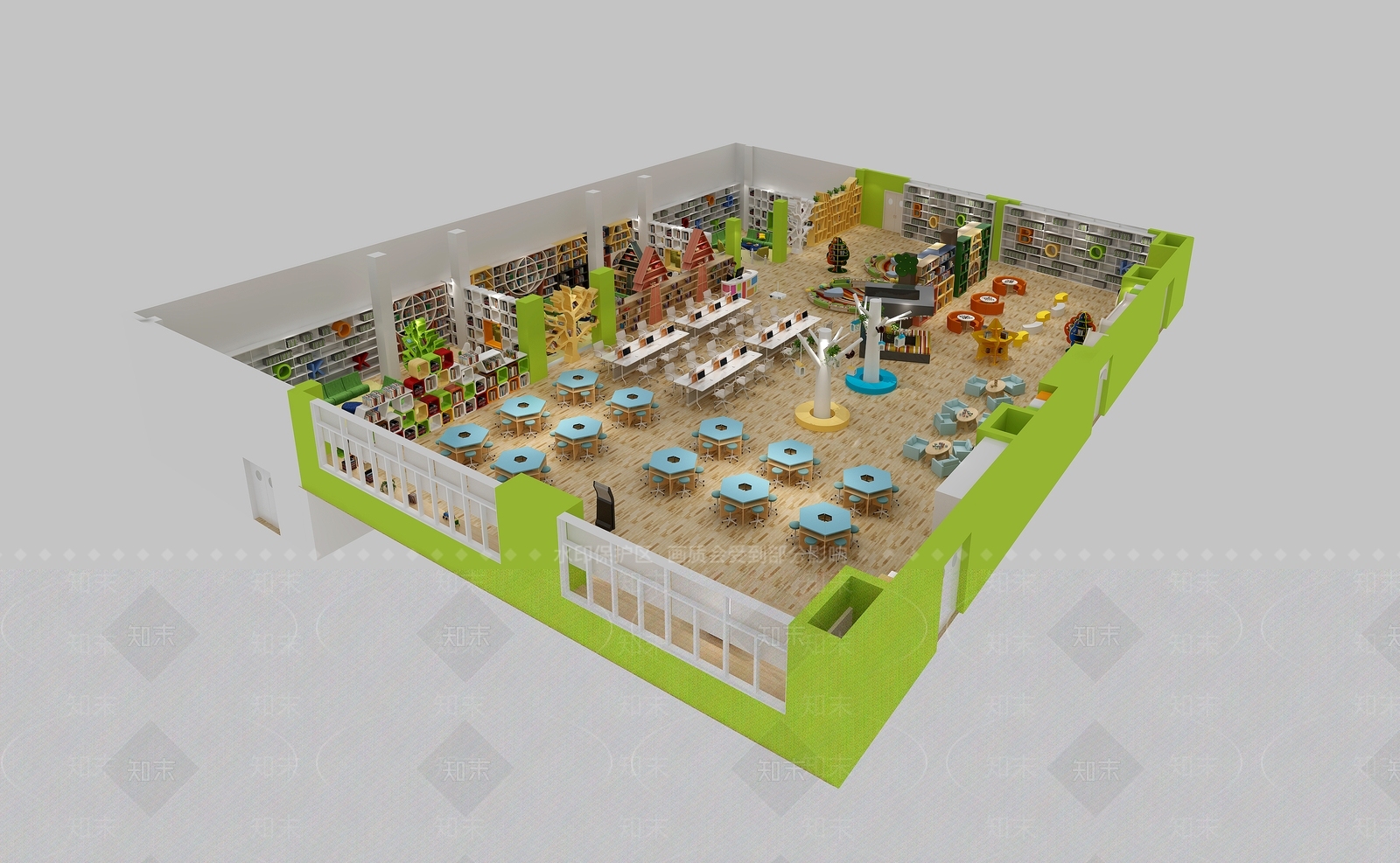 现代儿童学校图书馆阅览室3D模型下载【ID:832426292】