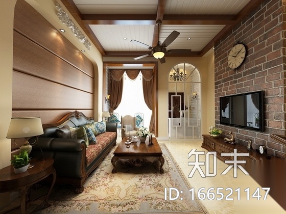 经典美式风情三层别墅样板间CAD装修施工图（含高清效果...cad施工图下载【ID:166521147】