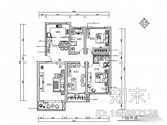 活泼红色调现代两居室装修图（含效果图）cad施工图下载【ID:166987128】