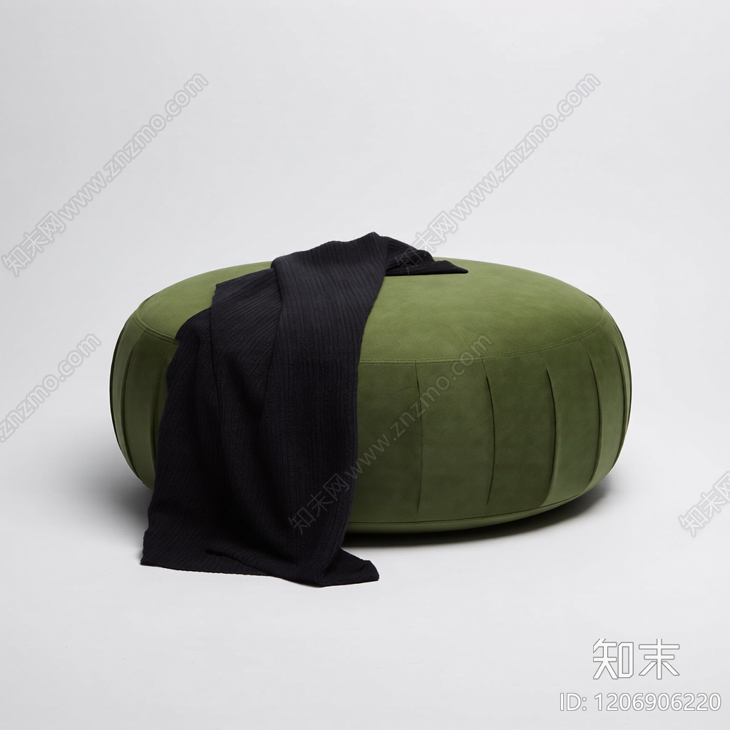 绿色绒面坐墩带黑毯3D模型下载【ID:1206906220】