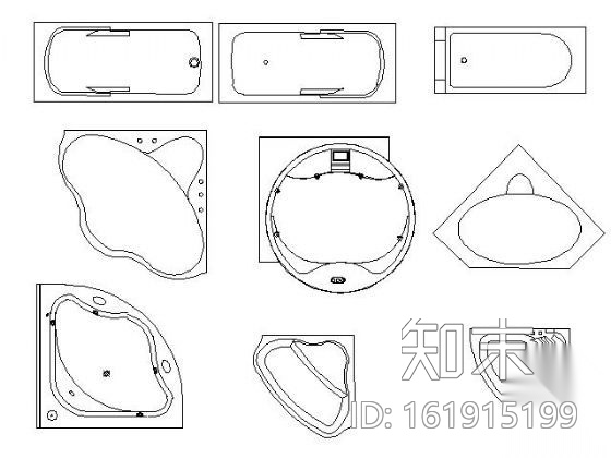 浴缸图块cad施工图下载【ID:161915199】