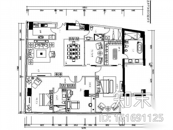 [北京]精装公寓楼标准层E型四居样板房装修图cad施工图下载【ID:161691125】