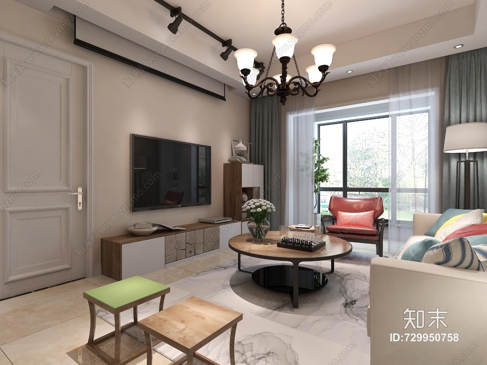 现代客餐厅效果图3D模型下载【ID:729950758】