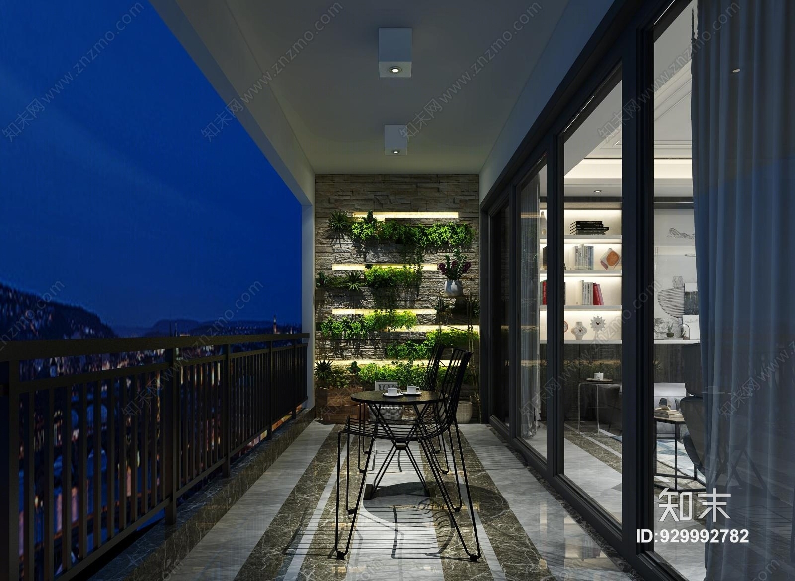 现代i休闲阳台植物墙柜子3D模型下载【ID:929992782】