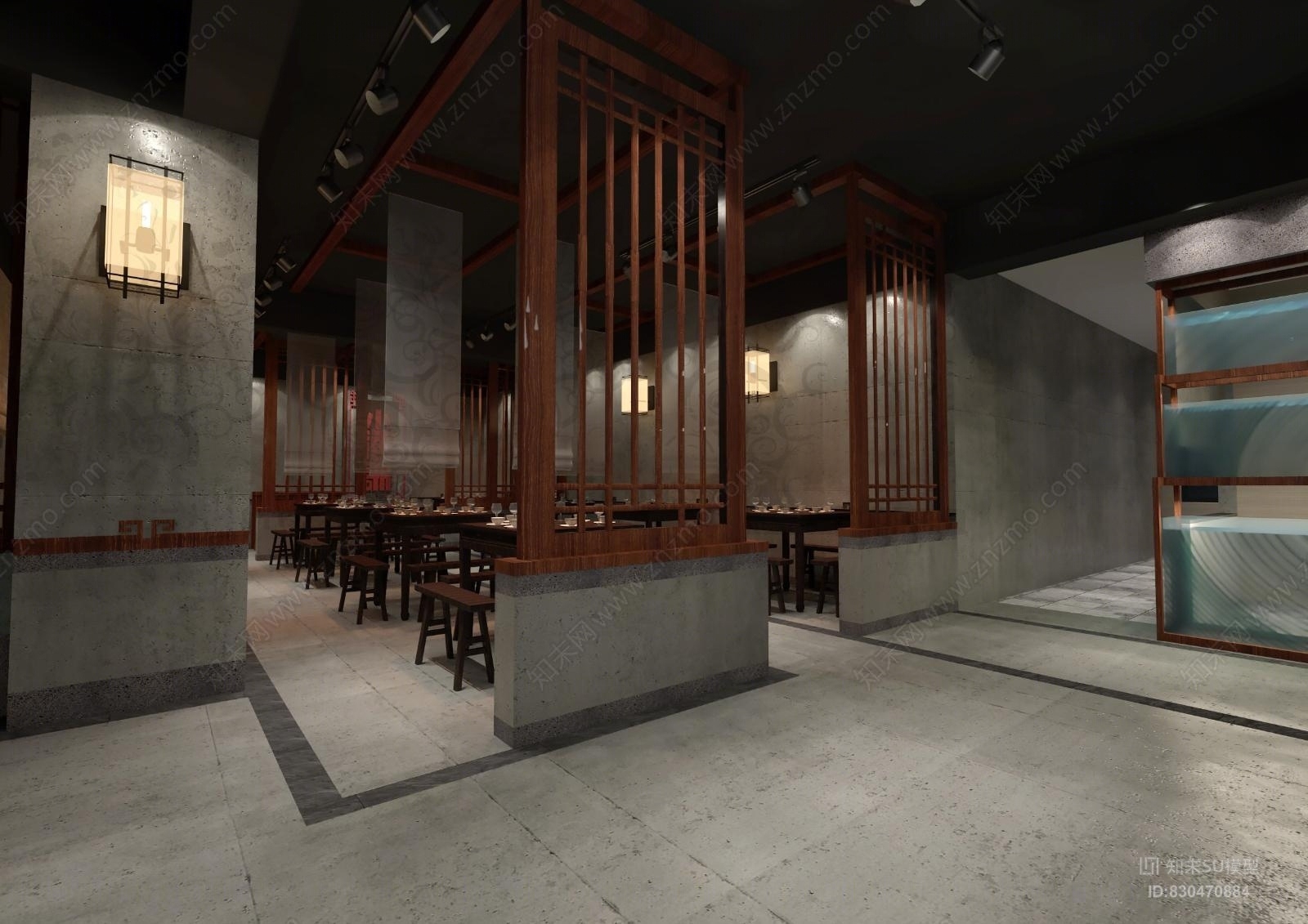 中式餐厅SU模型下载【ID:830470884】