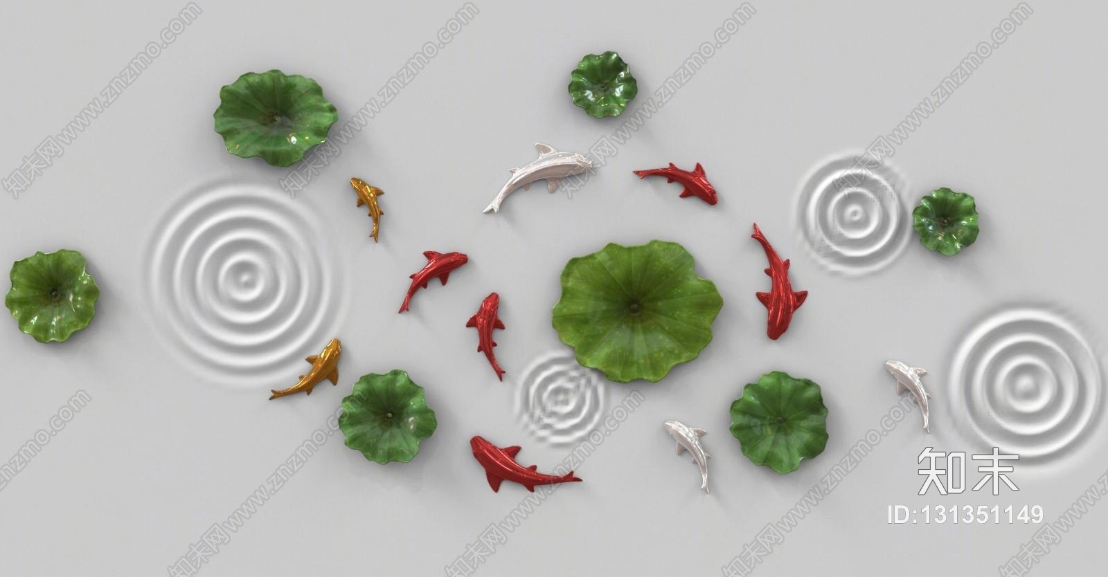 现代荷叶鱼水背景装饰墙3D模型下载【ID:131351149】