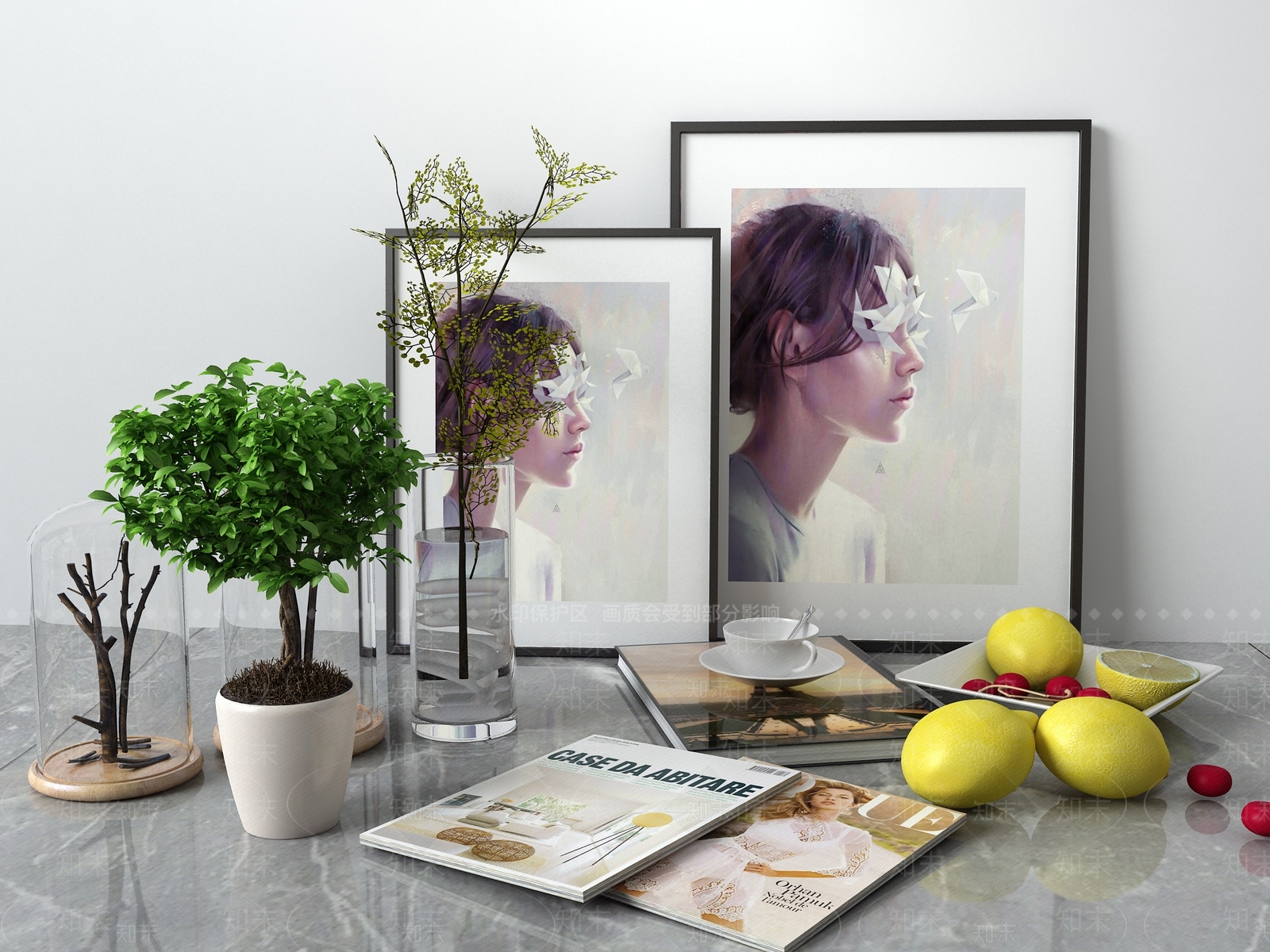 现代摆件相框花瓶3D模型下载【ID:633896560】