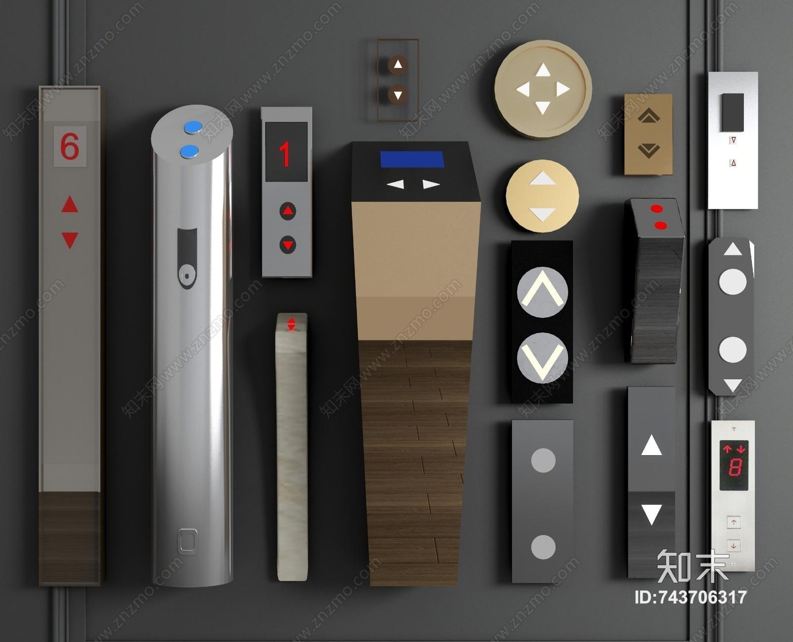 现代金属电梯落地开关3D模型下载【ID:743706317】